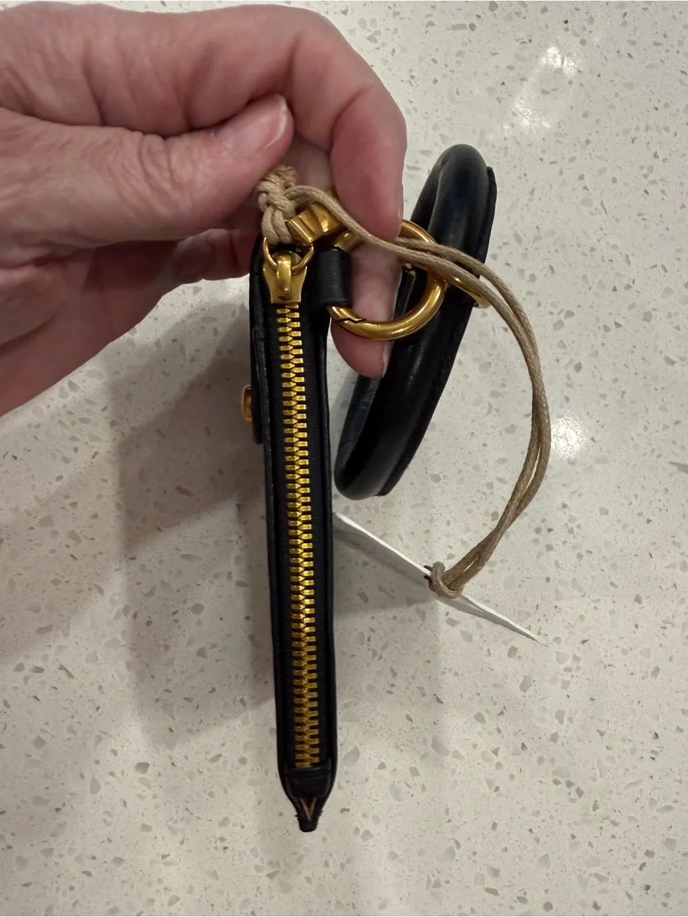 HOBO Black Leather Wristlet Card Case Coin with Gold Stud Accents